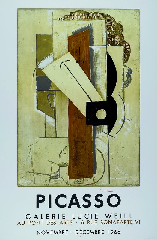 Pablo Picasso, 1881-1973, Picasso Galerie Lucie Weill, Farboffset, 1966, rechts unten handsigniert, ca. 76x49 cm, unter Glas, Rahmen