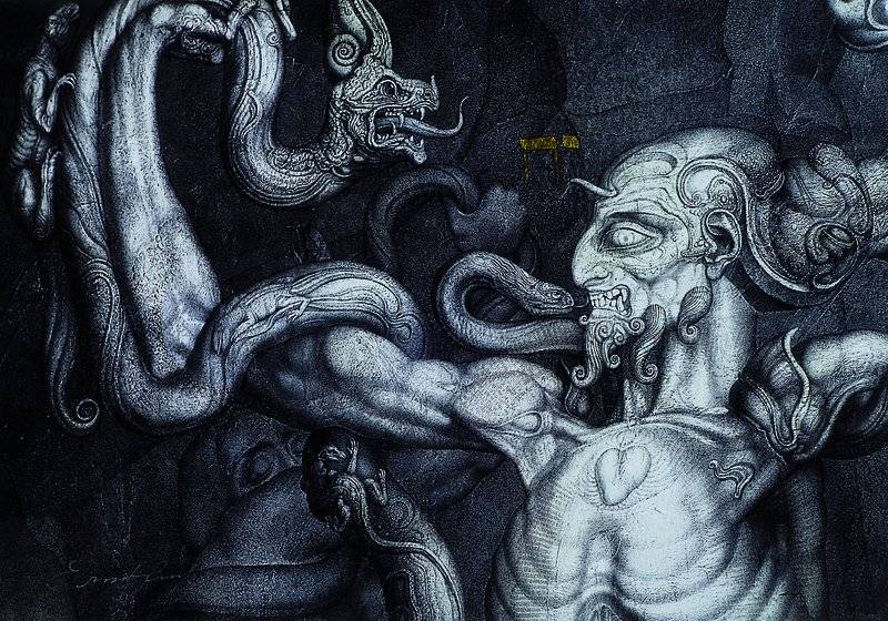 Prof. Ernst Fuchs, geb. 1930 Wien, Cigleedruck auf Leinwand, links unten handsigniert, nummeriert 6/300, ca. 61x45 cm