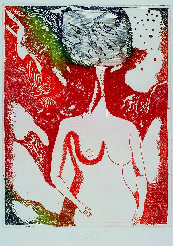 Zuschreibung Jiri Anderle, Farblithographie, mittig signiert, dat. 80, 42x29,4 cm