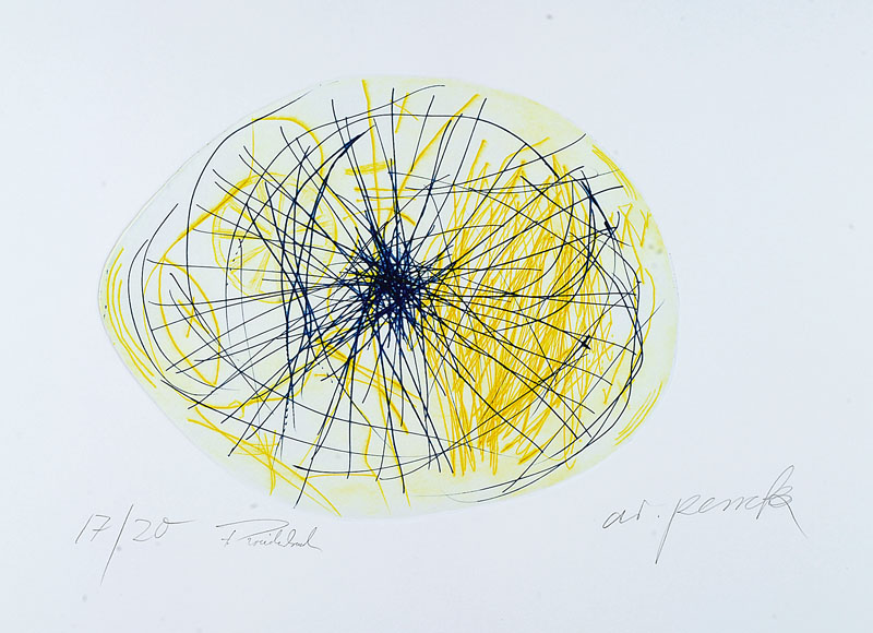 A.R. Penck (geb. 1939) und Frank Breidenbruch (geb. 1963), aus dem Projekt Centro Spirituale-Himmlische Stürzer, Farbradierung auf Bütten, von ...