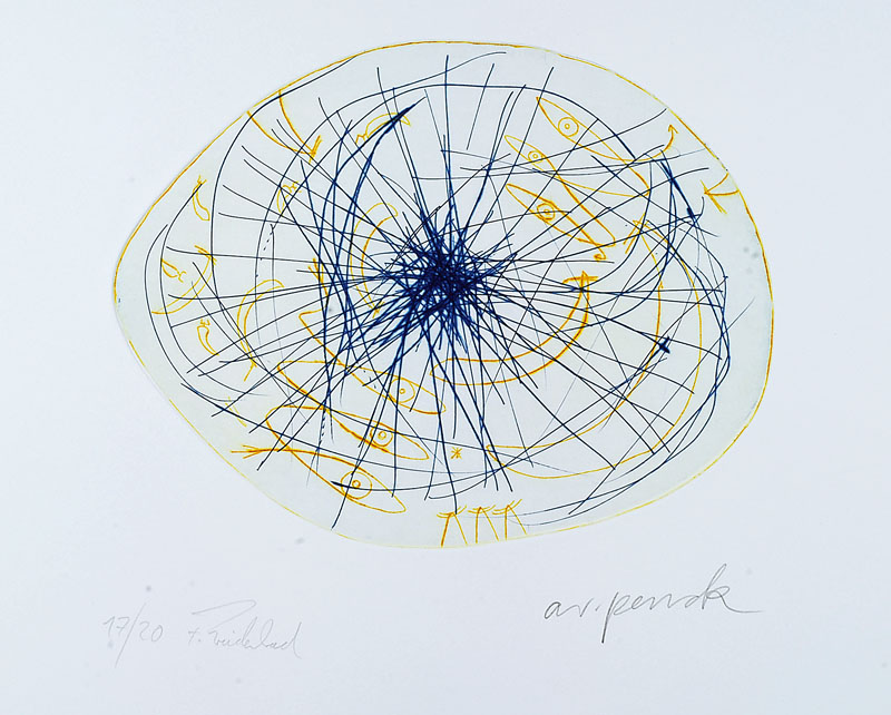 A.R. Penck (geb. 1939) und Frank Breidenbruch (geb. 1963), aus dem Projekt Centro Spirituale-Himmlische Stürzer, Farbradierung auf Bütten, von ...