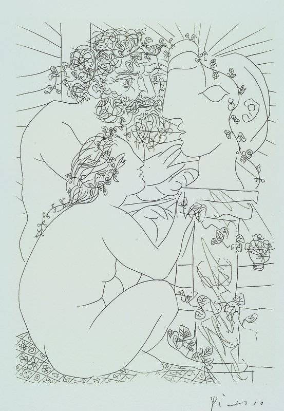 Picasso, Pablo, 1881-1973, "Bildhauer mit kauerndem Modell", Lithographie nach der Auflage Suite Vollard, 300 Ex. auf Velin, Narcisse, vgl. ...