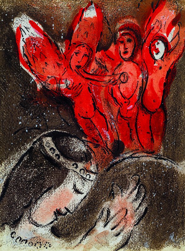 Chagall, Marc,1887-1985, "Sarah und die Engel", orig. Farblithographie, Bibel II, Verve 37/38, Mourlot, Paris 1960, WVZ, M 240, ca. 26x35,5 ...