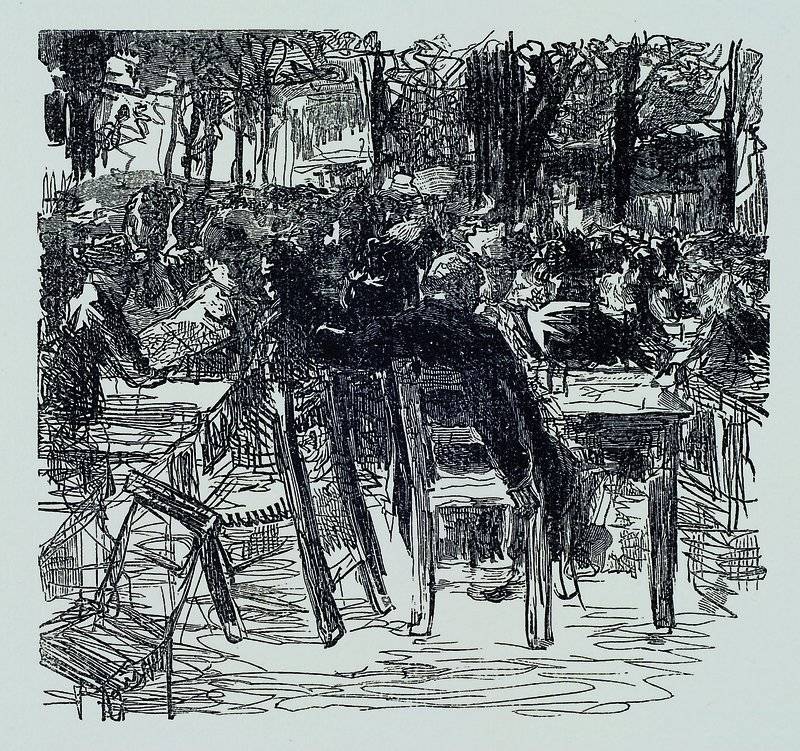 Liebermann, Max, 1847-1935, "Biergarten", orig. Holzschnitt auf Bütten, v. Holten,HeyderBerlin 1922, 30 Holzschnittzeichnungen, ca. ...