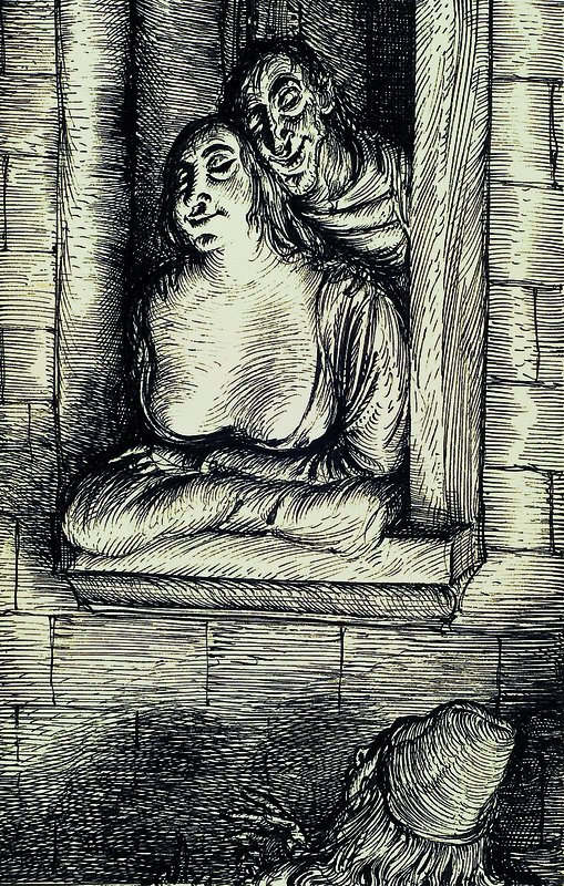 A. Paul Weber, 1893-1980, Ballade von der dicken Margot, Tuschfederzeichnung als Entwurf zu Radierung, ca. 28x18 cm