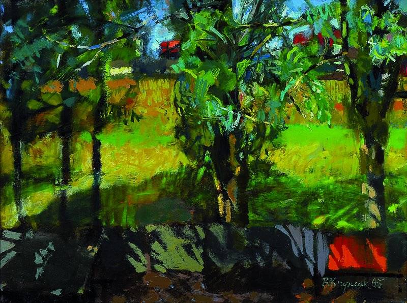 Boguslaw Krupczak, polnischer zeitgenössischerKünstler, dat. 95, "Laka", Landschaft, Öl/Lwd, verso bezeichnet, signiert, ca. 74 x 53 cm
