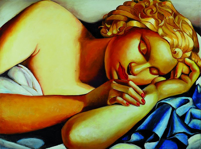 Unbekannter zeitgenössischer Künstler in der Art der Tamara de Lempicka, hier: Schlafende, Kopie nach dem Original von 1935, Acryl auf Lwd, ca. ...