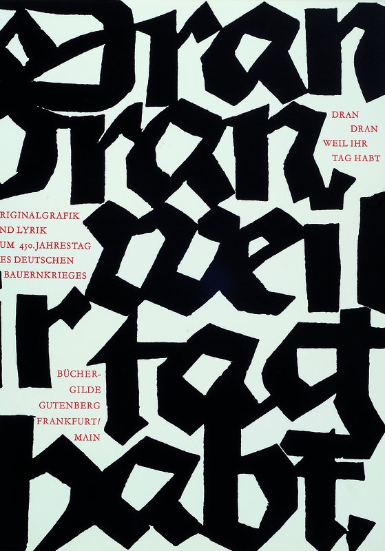 Hap Grieshaber, 1909-1981, Mappenwerk "Dran Dran Weil Ihr Tag habt", Originalgrafik und Lyrik zum 450. Jahrestag des deutschen ...