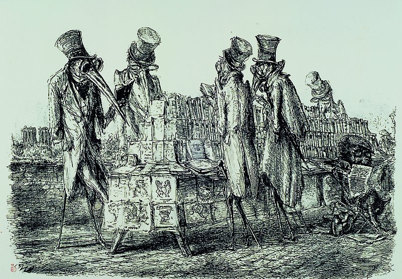 Andreas Paul Weber 1883 - 1980, Beim Bouquinisten am Quai Voltaire, Lithographie, rechts unten signiert, ca. 37x51 cm