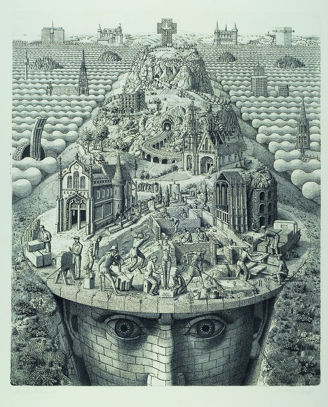 Franz Bayer, geb. 1932, Baumeister, Lithographie, 34/150, rechts unten signiert, datiert 1969, ca. 63x52 cm ( Motiv), 92x65 cm gesamt, unter Glas, ...