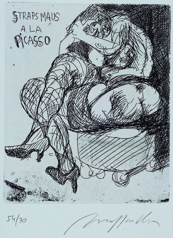 Detail a: Alfred Hrdlicka 1928-2009, 2 Radierungen, Strapsmaus a la Picasso,rechts unten signiert,54/70, ca. 20x16, Der raue Mann und die Languste, rechts ...