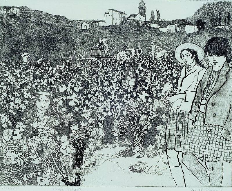 Anthony Gross, 1905-1984, "Grape pickers", Radierung, signiert, nummeriert 106/250, ca. 28 x 34,5 cm