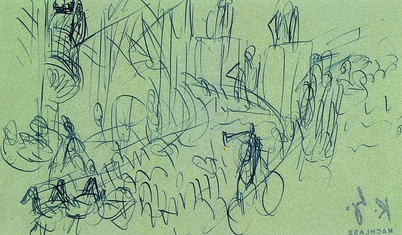 Karl Hubbuch 1891-1979, Radfahrer in Frankreich, Tuschezeichnung, mit Nachlassstempel auf der Rückseite, ca. 11x18,5 cm, unter Glas, Rahmen