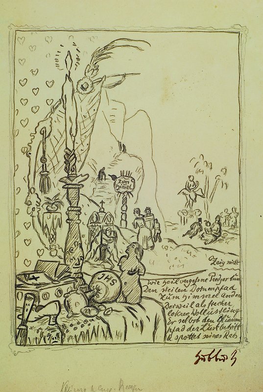 Karl Hubbuch 1891-1979, Zeichnung, Tusche/Bleistift, aus der Hamletserie, rechts unten signiert, bezeichnet: kleine lange Berge, ca. 20,5x16,5 cm, ...