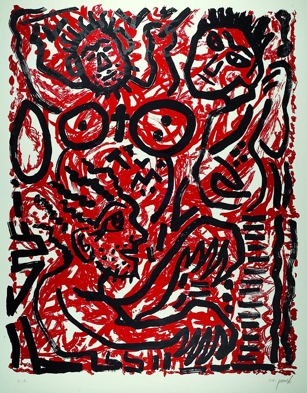 A.R. Penck, geb. 1939 Dresden, Nutzviehhalle Koblenz, Siebdruck, Auflage 40, rechts unten signiert, hier E. A., ca. 121x100 cm