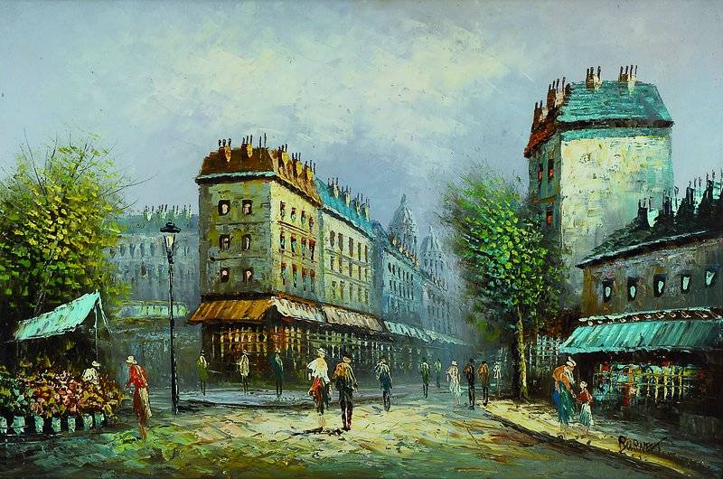 Caroline C. Burnett, us-amerikanische Malerin in Paris, Mitte des 20. Jh., Straßenszene aus Paris, Öl/Lwd, rechts unten signiert, ca. 60x90cm
