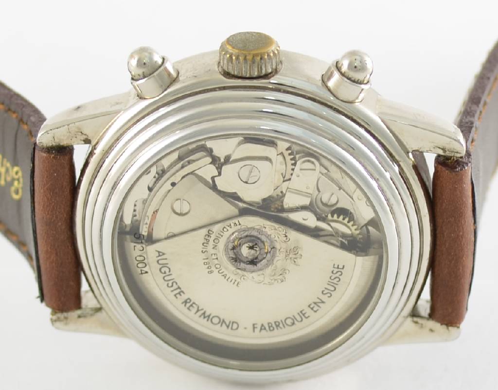 Detail c: AUGUSTE REYMOND Automatik-Chronograph, Schweiz um 1990, 2-teiliges Stahlgeh. mit Glasboden, gedr., runde Drücker, vers. Strukturziff. mit röm. ...