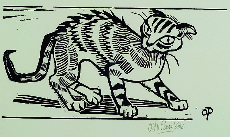 Otto Pankok, 1893-1966, Katze, Holzschnitt, rechts unten signiert, ca. 32x45 cm, unter Glas, Rahmen