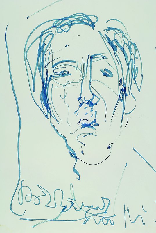Rudi Baerwind, 1910 Mannheim-1982, Studium in Berlin, München und Paris, hier: Selbstportrait, Filzstiftzeichnung auf Papier,signiert, ca. 59x41,5 ...