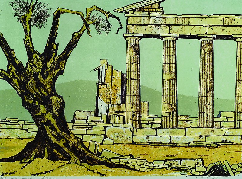 Erich Rockenbach, 1911-1984, drei Lithographien, Ruinenlandschaft, num. 25/30, "Art Sizilien", num. 11/20 und Stillleben mit Kürbissen, ...