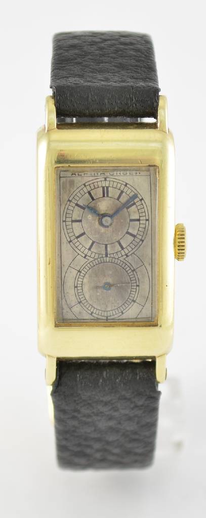 ALPINA/GRUEN seltene Herrengoldarmbanduhr sog. Doctors-Watch, Handaufzug, Schweiz für den dtsch. Markt um 1935, GG 585/000, rectangulär, M. ca. 44 ...
