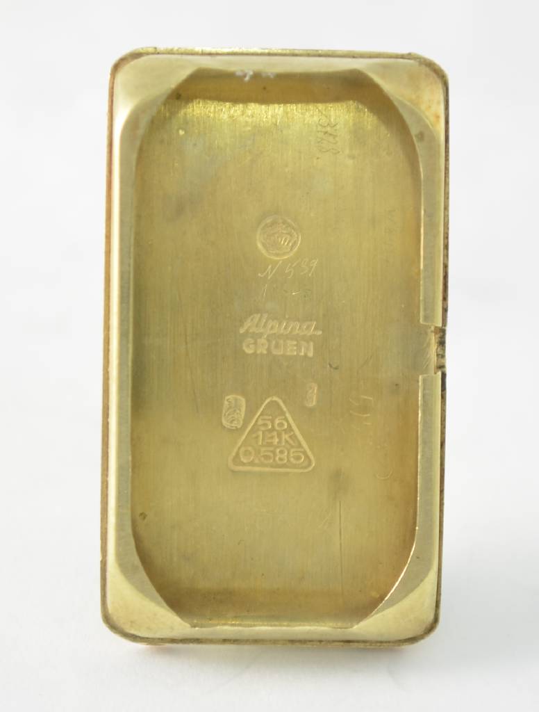 Detail e: ALPINA/GRUEN seltene Herrengoldarmbanduhr sog. Doctors-Watch, Handaufzug, Schweiz für den dtsch. Markt um 1935, GG 585/000, rectangulär, M. ca. 44 ...