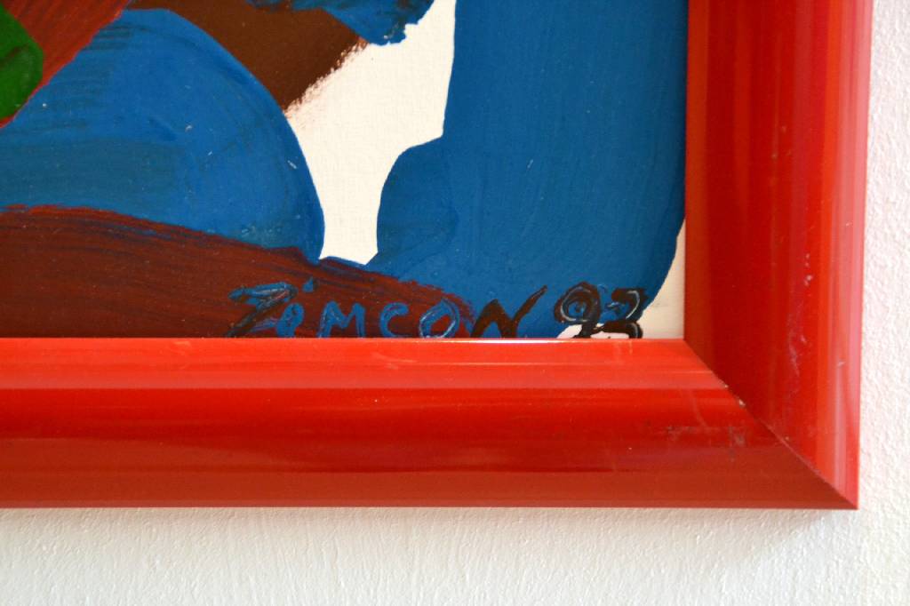 Detail c: H. Zimcon, geb. 1938, Rote Ballade, Öl/Malpappe, signiert und datiert 93, rückseitig betitelt, ca. 67,7x48,7 cm, Rahmen
