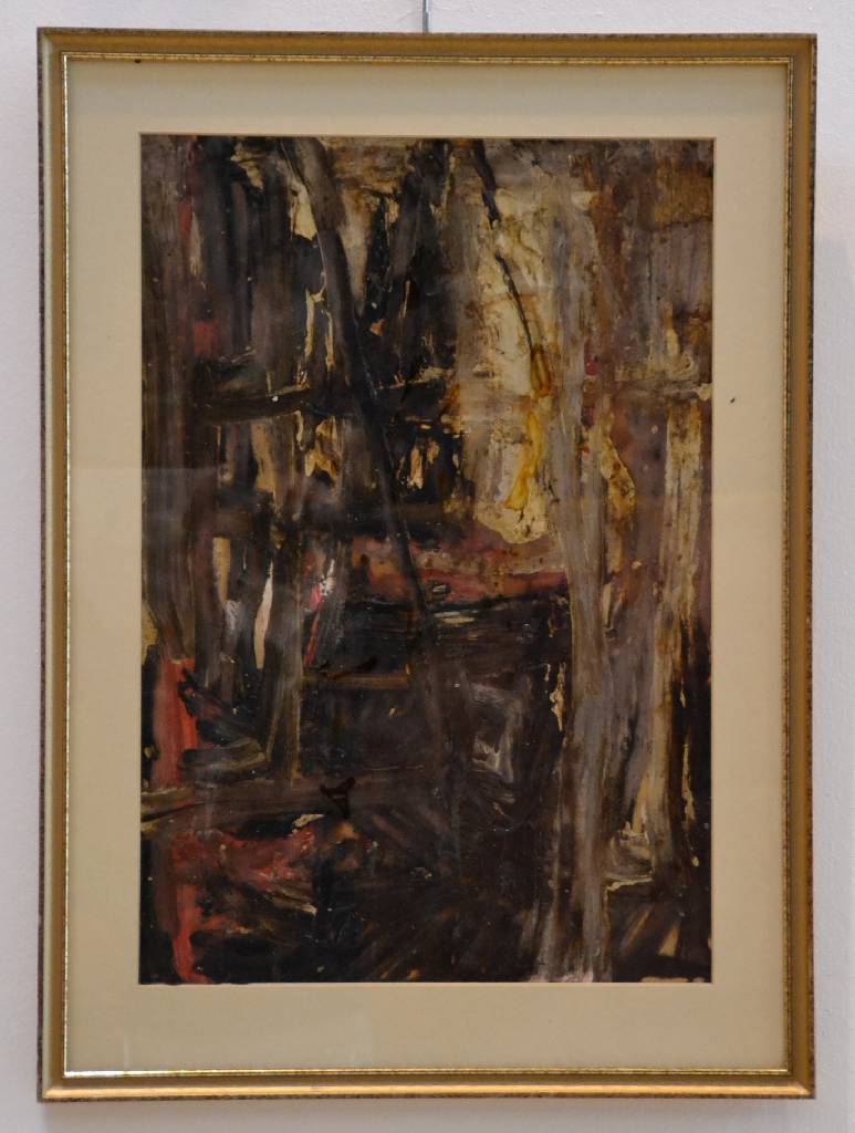 Detail a: Andreas Baader, Raumstudio I, Mischtechnik in braun, rot und weiß, rückseitig signiert, Auflage 69/189, Passepartout, ca. 50x69 cm, unter Glas, ...