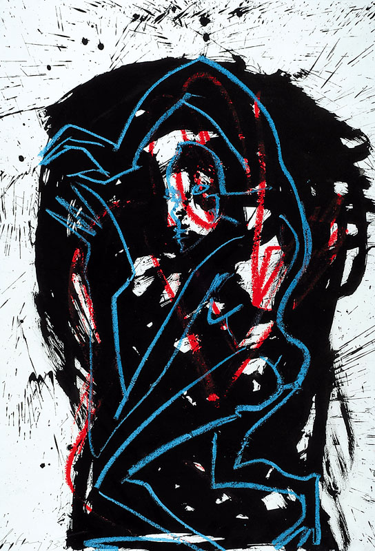 Helge Leiberg, geb. 1954, Gouache und Pastell auf Papier, handsigniert und datiert 93, ca. 82x58 cm, unter Glas, Rahmen