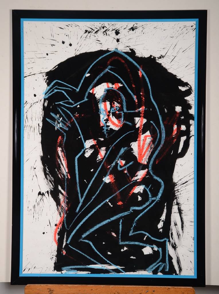 Detail a: Helge Leiberg, geb. 1954, Gouache und Pastell auf Papier, handsigniert und datiert 93, ca. 82x58 cm, unter Glas, Rahmen