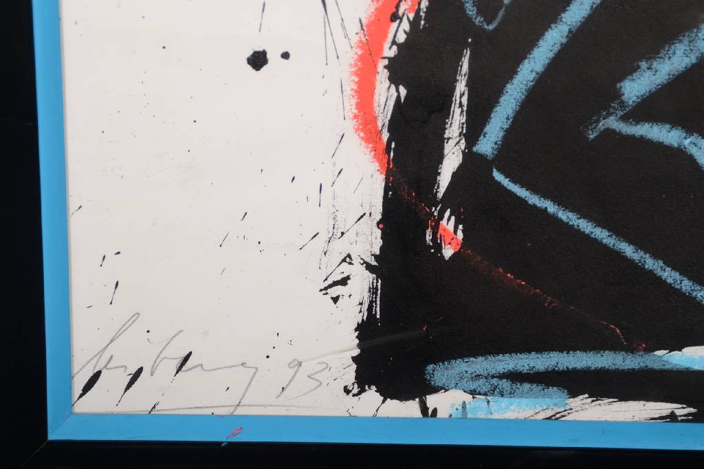 Detail b: Helge Leiberg, geb. 1954, Gouache und Pastell auf Papier, handsigniert und datiert 93, ca. 82x58 cm, unter Glas, Rahmen