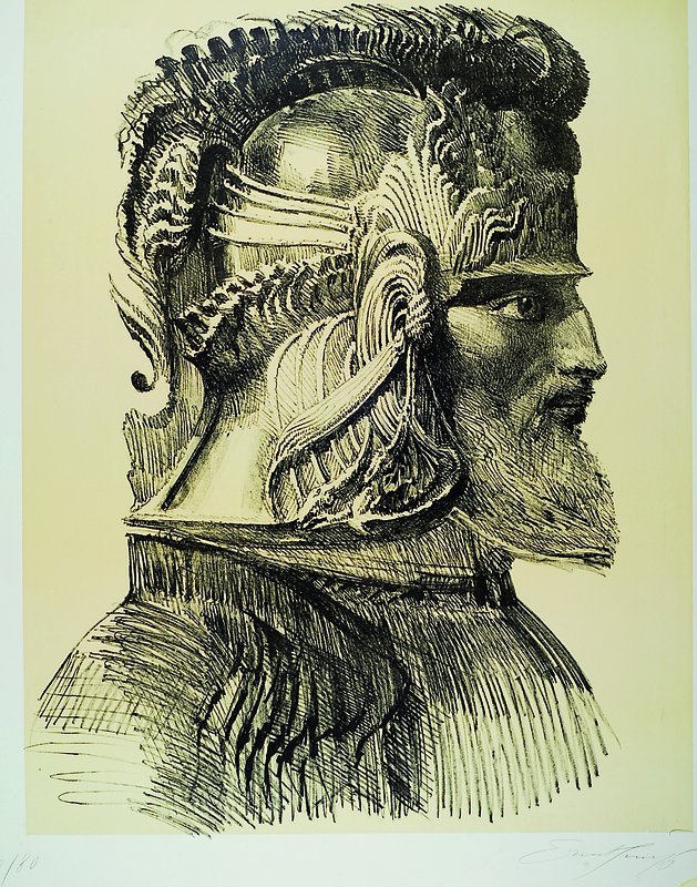 Prof. Ernst Fuchs, geb. 1930 Wien, Artifex mysticus, Selbstbildnis, Lithographie, handsigniert und num. 40/80, ca. 75,5x64 cm, leichte Knicke, rechte ...