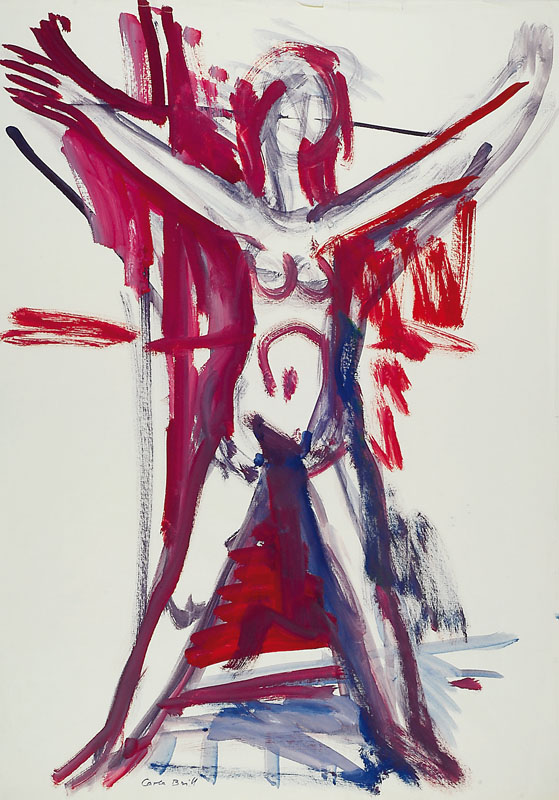 Carla Brill, 1906-1994, Gouache, Darstellung einer Kreuzigung, signiert, Blattgr. ca. 70x50 cm, oberer/rechter Rand min. besch., kleine Risse, ...