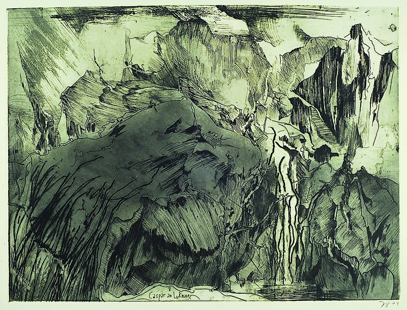 Horst Janssen, 1929-1995, Caspar am Lukmanier, Radierung, datiert 74, handsigniert, ca. 44x59 cm, Blattgr. ca. 59x72.5 cm
