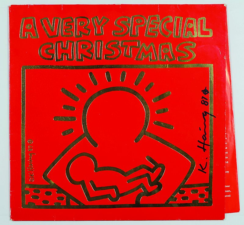 Keith Haring, 1959-1990, A Very Special Christmas, Schallplatte, handsigniert, datiert 87, ca. 31x31 cm, unter Glas, gerahmt