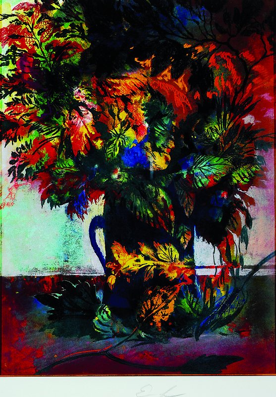 Ernst Fuchs, geb. 1930, Blumen, Farbsiebdruck, handmonogrammiert, ca. 59x35 cm, unter Glas, Rahmen