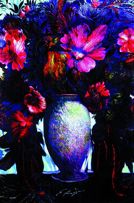 Prof. Ernst Fuchs, geb. 1930, Blumenstrauss,Farbgiclee auf Leinwand, handsigniert, ca. 88x60 cm