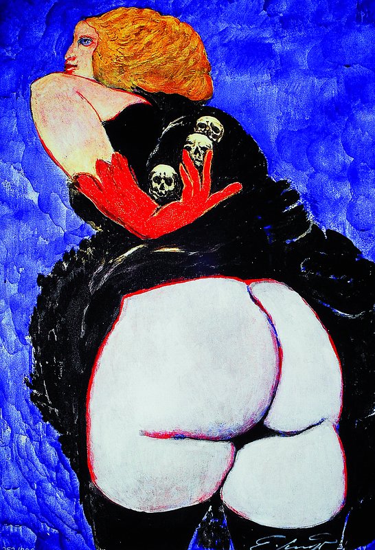 Prof. Ernst Fuchs, geb. 1930, Akt mit Strümpfen, Giclee auf Leinwand, signiert, ca. 61x46 cm