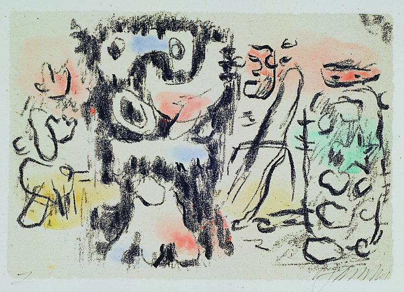 Willi Baumeister, 1889-1955, Urzeitgestalten, Lithographie, rechts unten handsigniert, mit L bezeichnet auf der linken Seite, Blatt außerhalb der ...