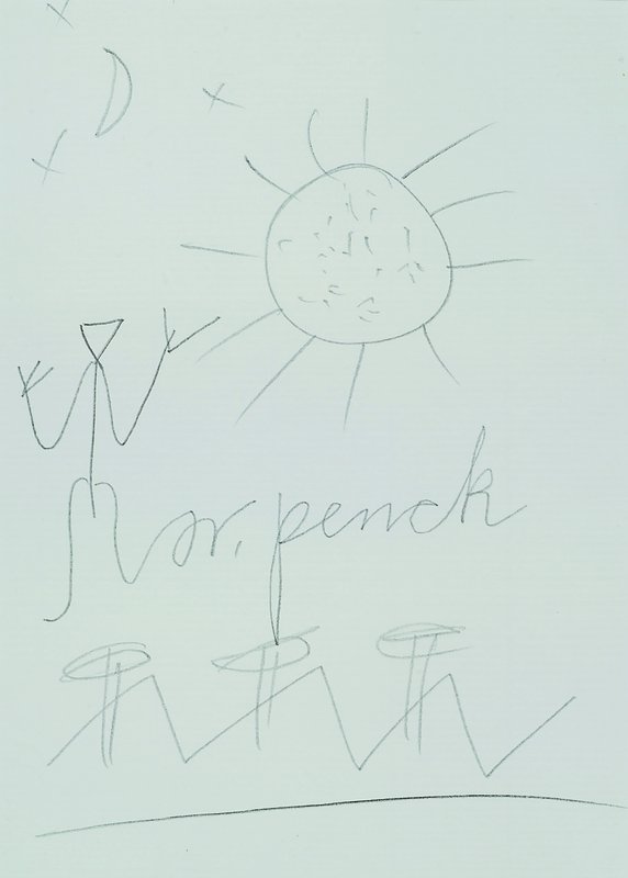 A. R. Penck, geb. 1939, Bleistiftzeichnung, auf Büttenpapier, mittig handsigniert, ca. 20x14 cm, Passepartout in schwarz, Blattmaß 23,5x14,5 cm