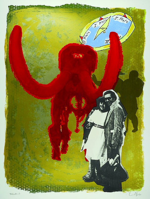 Jörg Immendorff, 1945-2007, Kunstkompass, Siebdruck, rechts unten handsigniert, Probedruck, Unikat, links unten orig. Anweisung: Akt unterdrucken, ...