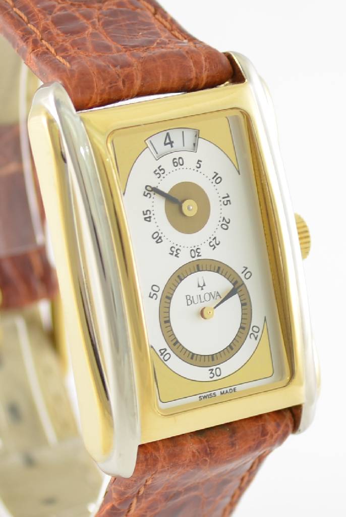 Detail b: BULOVA Herrenarmbanduhr sog. Doctors-Watch, Handaufzug, Schweiz um 1996, Metallgeh. teilw. verg., beids. vergl., typ. aus der Mitte gezogene ...