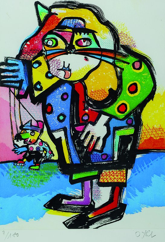 Otmar Alt, geb. 1940, Katze und Maus, Farbradierung, rechts unten signiert, Auflage 7/180, ca. 41,5x30 cm, unter Glas, Rahmen, mit Zertifikat