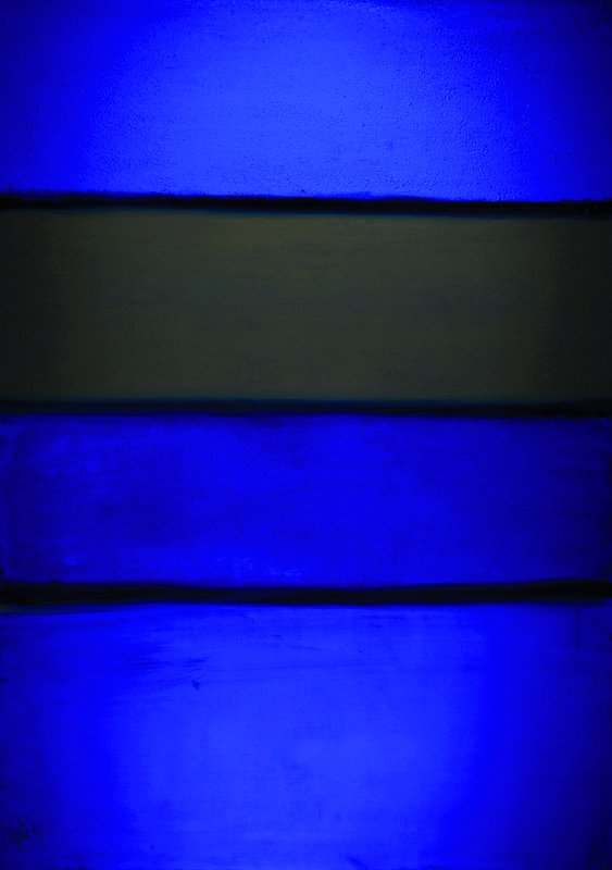Gaston Galé, zeitgenössischer belgischer Künstler, Komposition in Blau und Grau, Öl/Lwd, signiert, ca. 140x100 cm