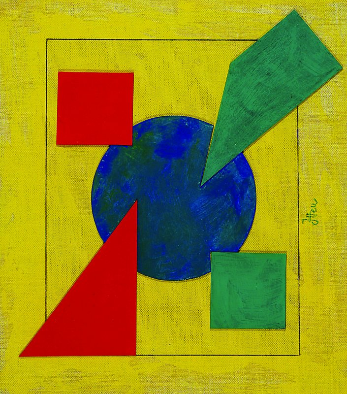 Johannes Itten, 1888-1967, Komposition, Collage, Malkarton auf Lwd, Öl, mittig unten signiert, ca. 34x39 cm, unter Glas, Rahmen