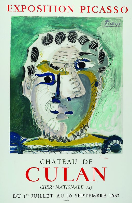 Pablo Picasso, 1881-1973, Chateau de Culan, Exposition Picasso, 1. Juli - 10. September 1967, Farblithografie, handsigniert, unter Glas gerahmt, ca. ...