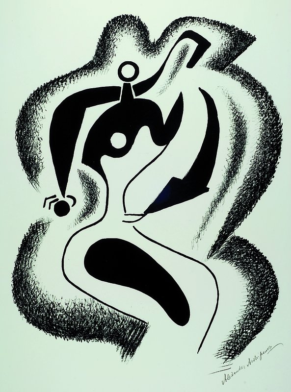 Alexander Archipenko, 1887-1964, abstrakte Komposition, Lithografie, handsigniert, unter Glas gerahmt, ca. 55x77 cm