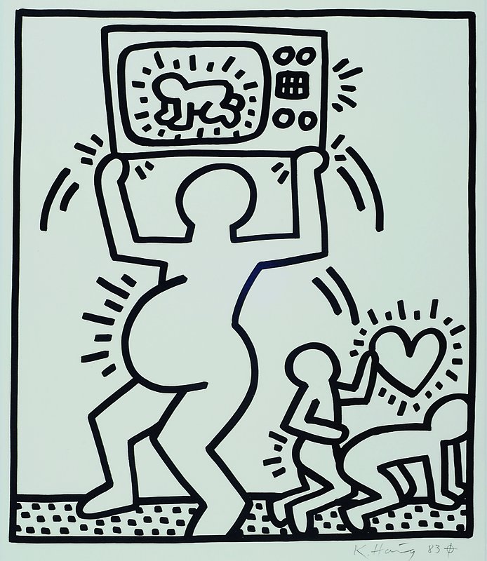 Keith Haring, 1958-1990, Lithographie, handsigniert, datiert (19)83, ca. 32x46 cm, unter Glas gerahmt