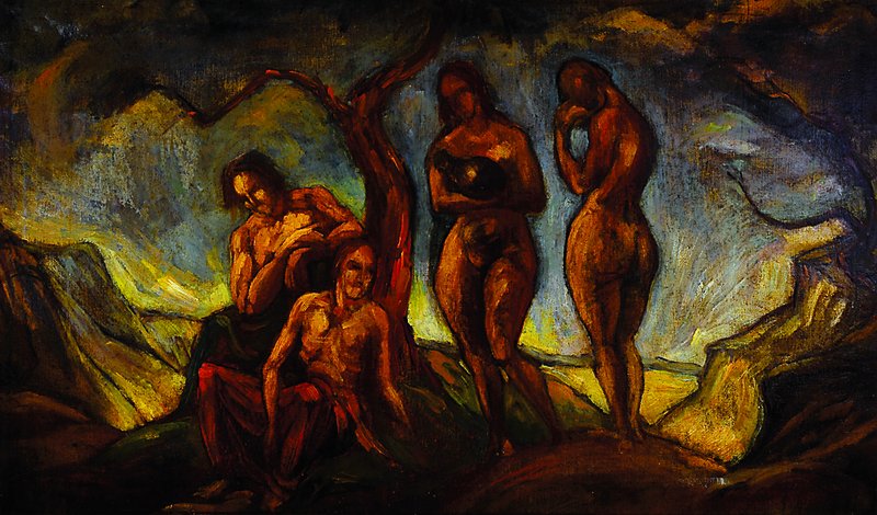 Zuschreibung: Ludwig von Hofmann, 1861-1945,Mythologische Szene, entstanden wohl in seiner Zeit in Rom 1899/1900, Öl/Lwd, unsigniert, ca. 67x112 cm