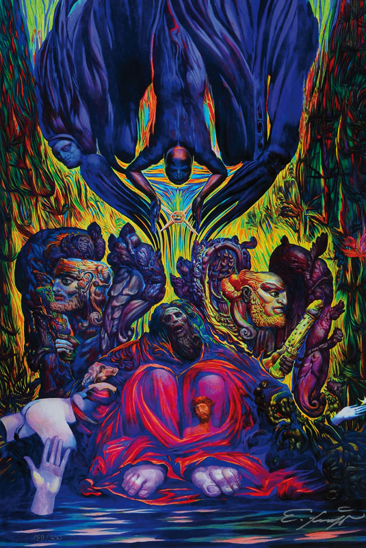 Ernst Fuchs, geb. 1930 Wien, "Die Errettung Adams" 2012, Gicleedruck auf Leinwand, handsigniert und num. 188/300, ca. 55x38 cm, Blattgr. ...